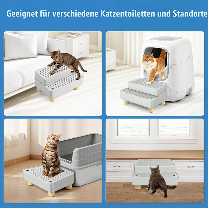 Verstellbare 2-stufige Katzentoilettenrampe, Katzen Treppen &amp; Stufen mit Holzfüsse Filterfunktion, l