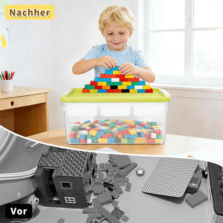 YHANEC Aufbewahrungsbox Spielzeug mit Deckel, AbnehmbaresTablett und Bauplatte,Spielzeug Box für Bau