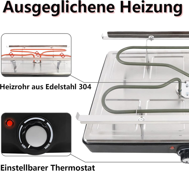 HENGMEI Raclette Grill, Tischgrill Elektrisch, Edelstahl Elektrogrill mit Pfännchen, Antihaftbeschic