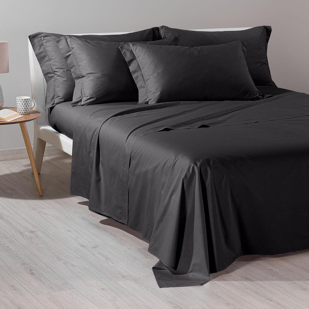 Caleffi - Bettwäsche-Set aus Baumwolle, einfarbig, für Doppelbett, Schwarz Re Schwarz, Re Schwarz