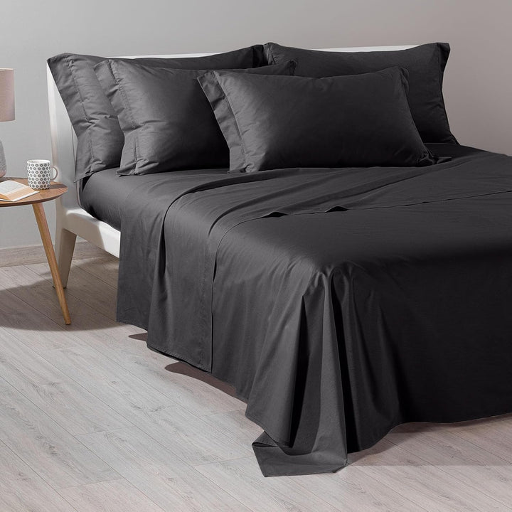 Caleffi - Bettwäsche-Set aus Baumwolle, einfarbig, für Doppelbett, Schwarz Re Schwarz, Re Schwarz