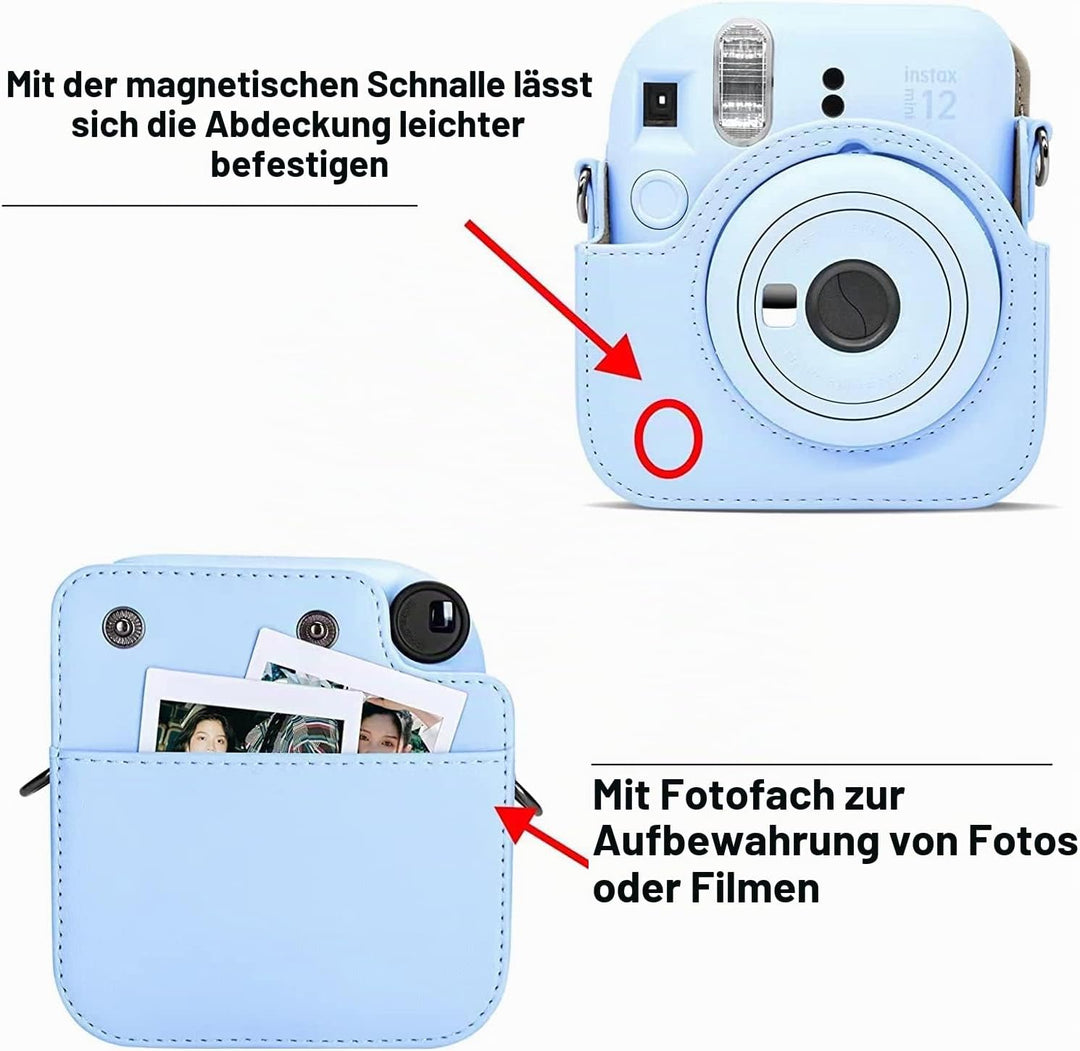 MUZIRI KINOKOO Tasche für Instax Mini 12/Fuji Mini 12 Sofortbildkamera, PU Leder Schutzhülle für Ins