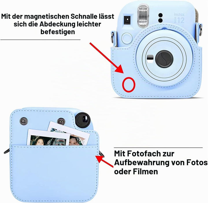 MUZIRI KINOKOO Tasche für Instax Mini 12/Fuji Mini 12 Sofortbildkamera, PU Leder Schutzhülle für Ins
