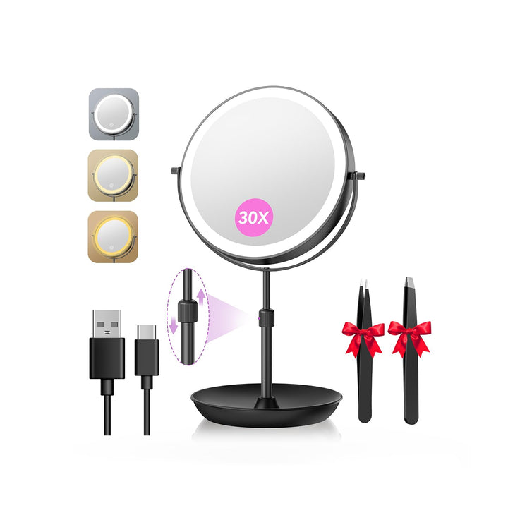 Auxmir 30X/1X Kosmetikspiegel mit Beleuchtung, 9 Zoll LED Schminkspiegel | 9 cm Höhenverstellbar, 30