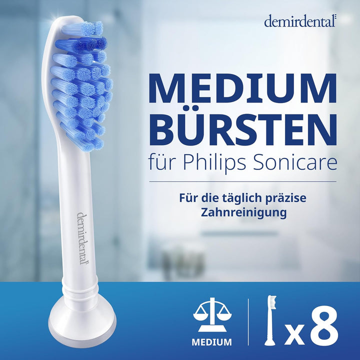 8er demirdental Aufsätze passend für Philips Sonicare Ersatzbürsten ProResults Medium Bürstenköpfe,