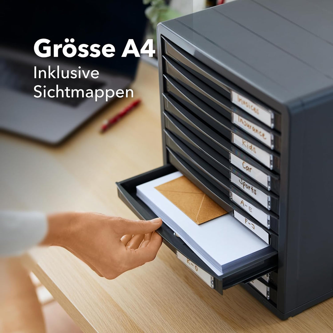 Rotho Timeless Schubladenbox / Bürobox mit 10 Schüben, Kunststoff (PS) BPA-frei, anthrazit, (34.5 x