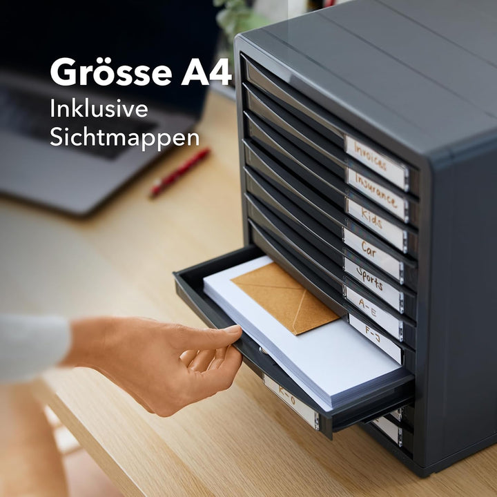 Rotho Timeless Schubladenbox / Bürobox mit 10 Schüben, Kunststoff (PS) BPA-frei, anthrazit, (34.5 x