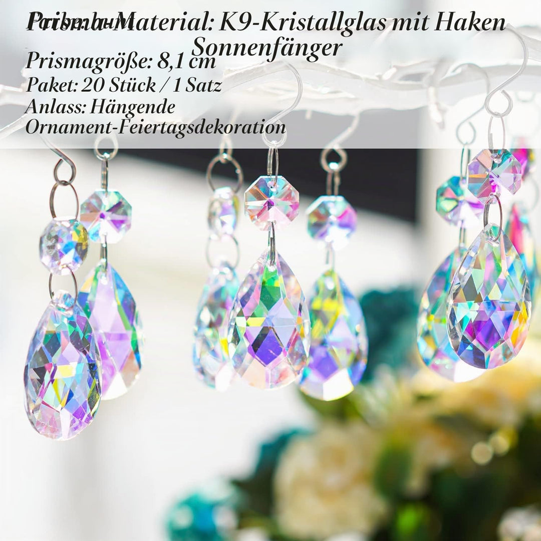 20 Stück Kronleuchterkristalle, 38 mm bunte Tropfen Kristall Kronleuchter Anhänger, Teileperlen, hän
