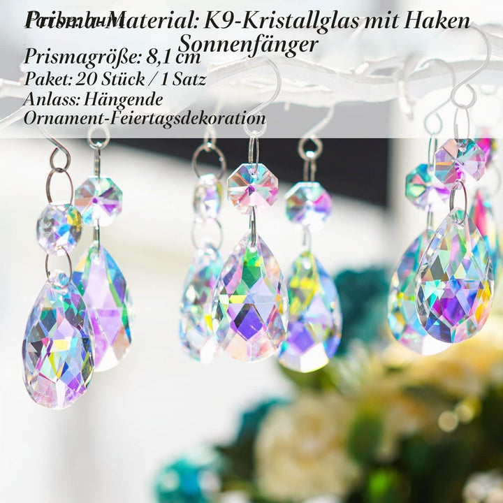 20 Stück Kronleuchterkristalle, 38 mm bunte Tropfen Kristall Kronleuchter Anhänger, Teileperlen, hän
