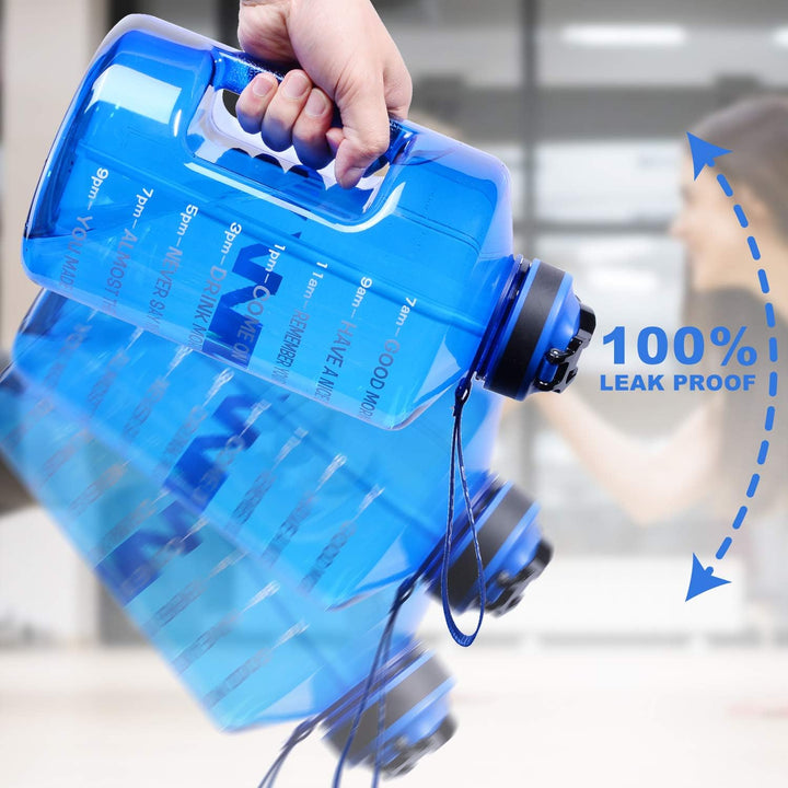 ETDW 3,78 Liter Trinkflasche Sport mit Zeitangaben und Strohhalme, 3,78L Gross Sportflasche BPA Frei