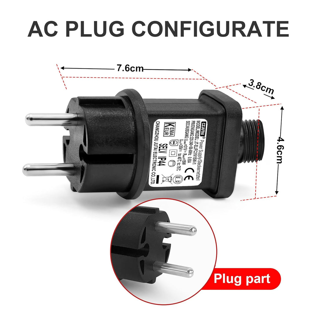 CZJUTAI LED Trafo IP44 Netzteil für Weihnachtsbeleuchtung mit EU Stecker - Schraubsockel - Schalt-Mo