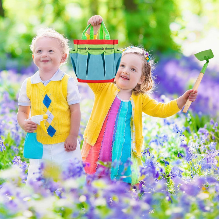 GOLDGE Schubkarre Kinder, 10 Stück Kinder Gartengeräte Set mit 5pcs Gartenwerkzeug Schaufel Set, Wer
