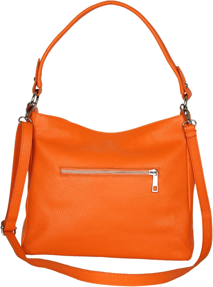 AmbraModa GL35 - Damen Handtasche Schultertasche Umhängetasche aus genarbtem Rindsleder Orange, Oran
