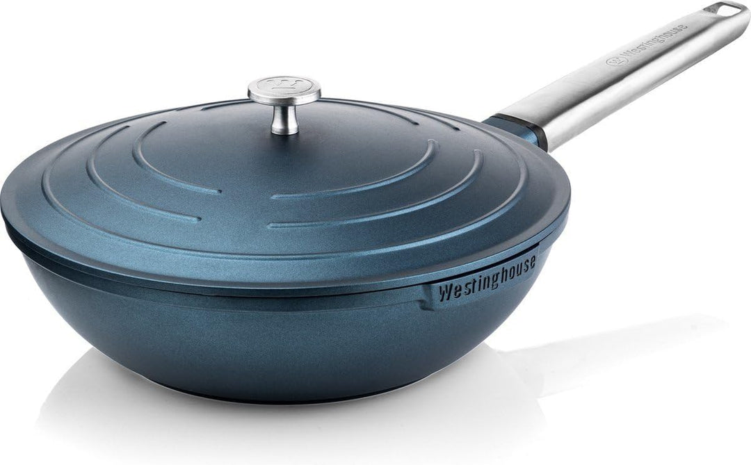 Westinghouse PERFORMANCE SERIES Wok Pfanne mit Deckel, Beschichtete Pfanne 28 cm mit Edelstahl-Griff