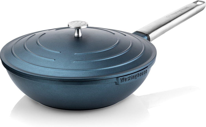 Westinghouse PERFORMANCE SERIES Wok Pfanne mit Deckel, Beschichtete Pfanne 28 cm mit Edelstahl-Griff
