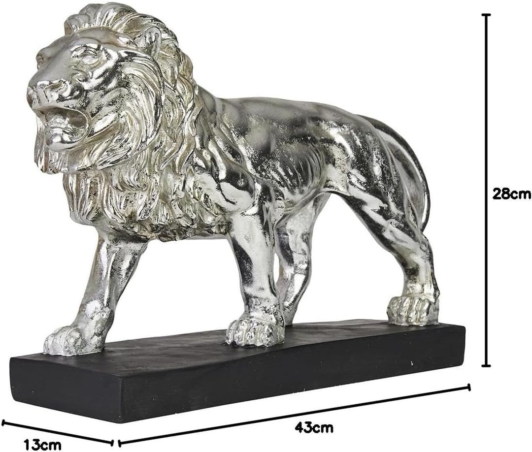 Deko Skulptur Löwe - Silber - Moderne Wohnungs-Deko - 47 x 35 x 13 cm - Dekofigur zum Hinstellen - D