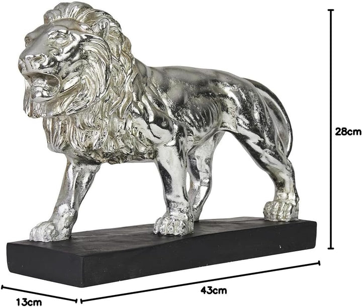Deko Skulptur Löwe - Silber - Moderne Wohnungs-Deko - 47 x 35 x 13 cm - Dekofigur zum Hinstellen - D