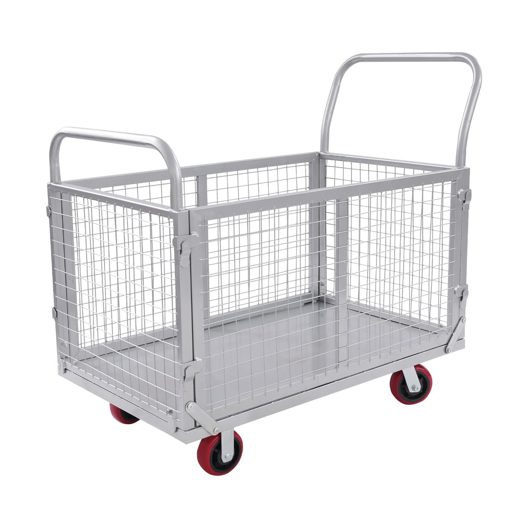 Plattformwagen mit abnehmbaren Gitter, 200KG TragfäHigkeit | Multifunktionaler Schubwagen mit Schwen