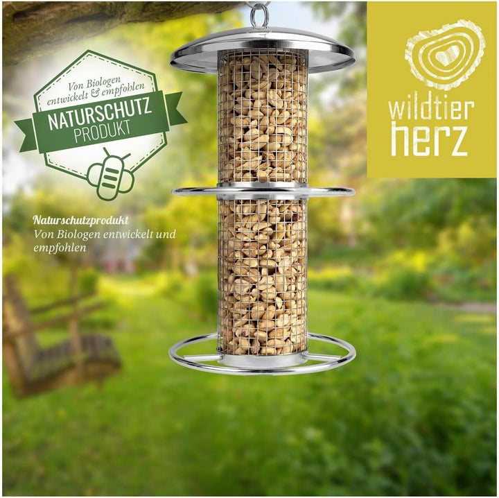 wildtier herz I Vogelfutterspender 26cm - Erdnussfutterspender aus rostfreiem Edelstahl, Vogel Futte