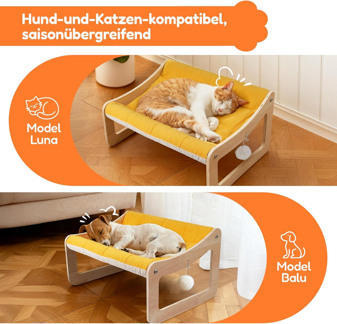 BSWAY Erhöhtes Katzenbett Sofa aus Holz - sonnengelbes Katzensofa 53x40 cm modischer Katzenstuhl mit