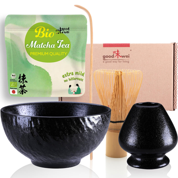 Goodwei BIO Matcha aus Japan im Matcha-Set komplett mit hochwertiger Matcha Schale aus Keramik, Matc