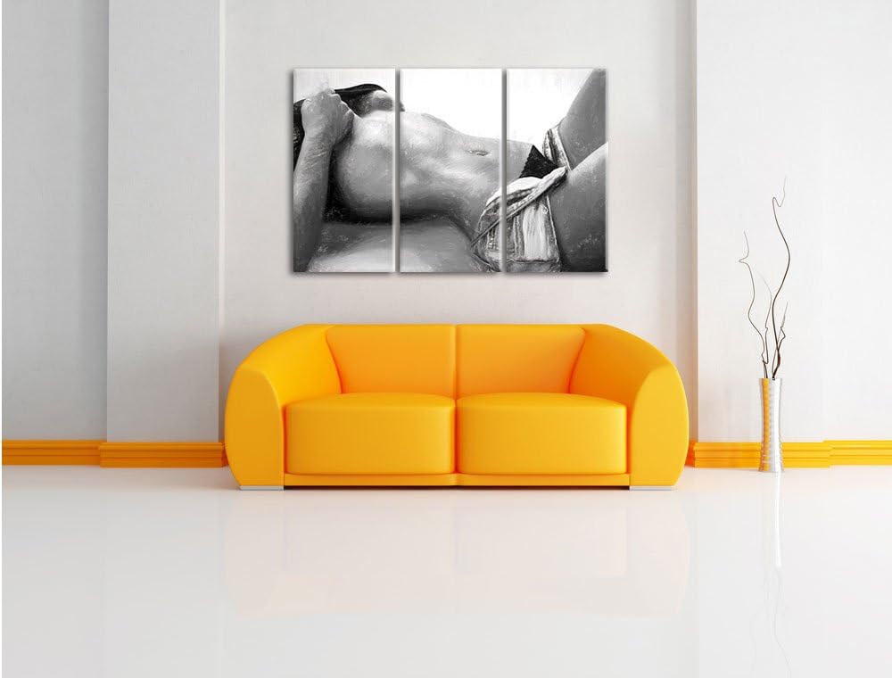Pixxprint Sexy Frau mit schönem Körper Kohle Zeichnung Effekt 3-Teiler Leinwandbild 120x80 Bild auf