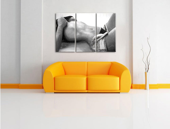 Pixxprint Sexy Frau mit schönem Körper Kohle Zeichnung Effekt 3-Teiler Leinwandbild 120x80 Bild auf