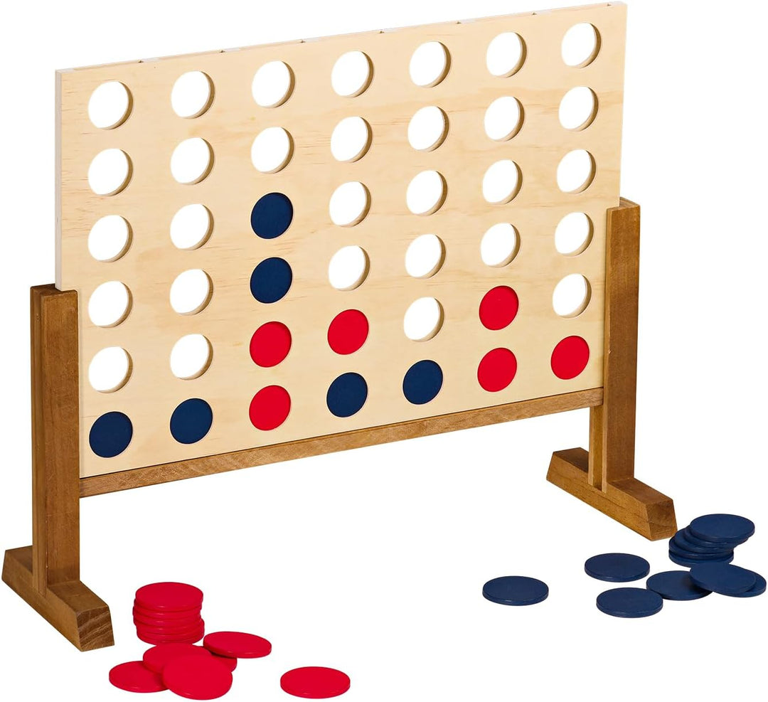 Idena 40378 - Holzspiel 4 in Einer Reihe XXL, 21 Blaue Steine und 21 rote Steine, Grösse 45 x 56 x 1