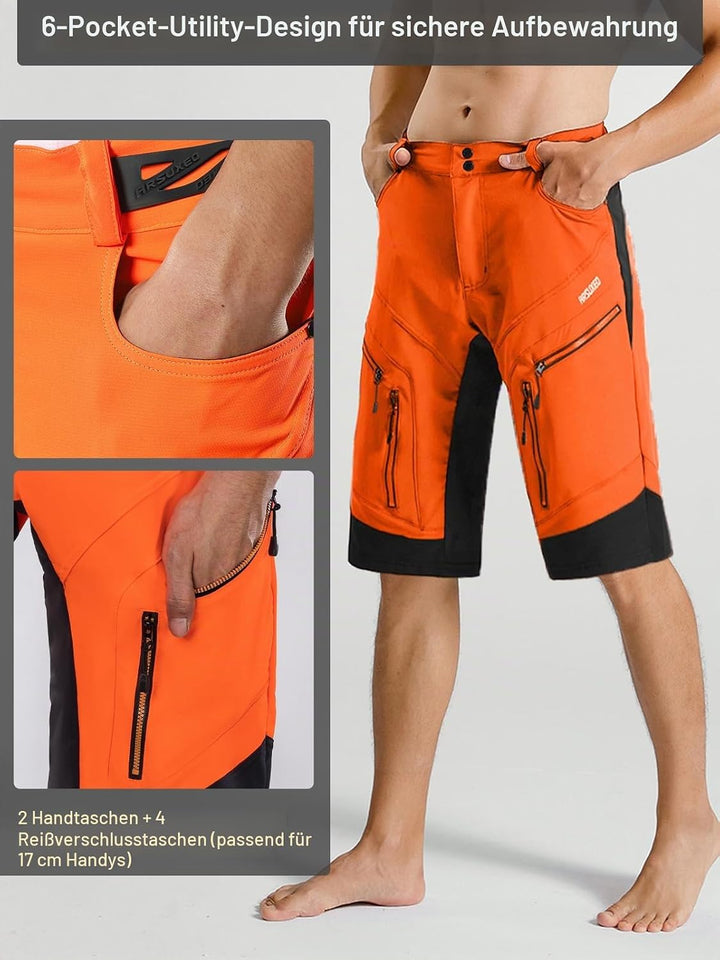ARSUXEO Radhose Herren MTB Shorts ohne Polsterung Radfahren Shorts Klassisch Wasserdicht 1903 Orange