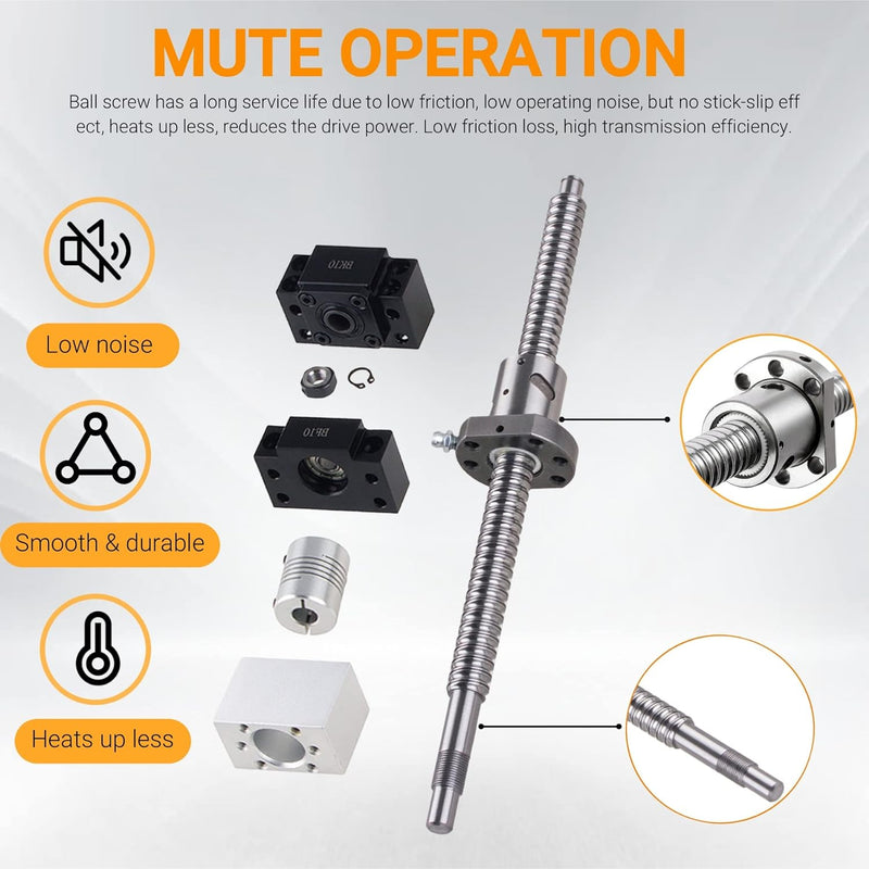 CNCYEAH SFU1204 Kugelumlaufspindel 550mm Gewindespindel Edelstahl Linearführung mit Bearbeitetem End