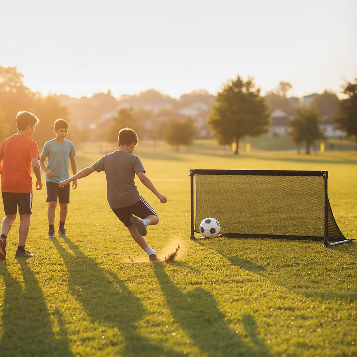 COSTWAY Fussballtor faltbar für Garten Kinder, Fussballtor mit Metallrahmen, wetterfestem PE-Netz &amp;