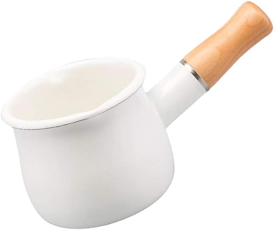 550ml Antihaft Klein Milchtopf Milchpfanne mit Holzgriff für Induktion Gasherd Weiss, Weiss