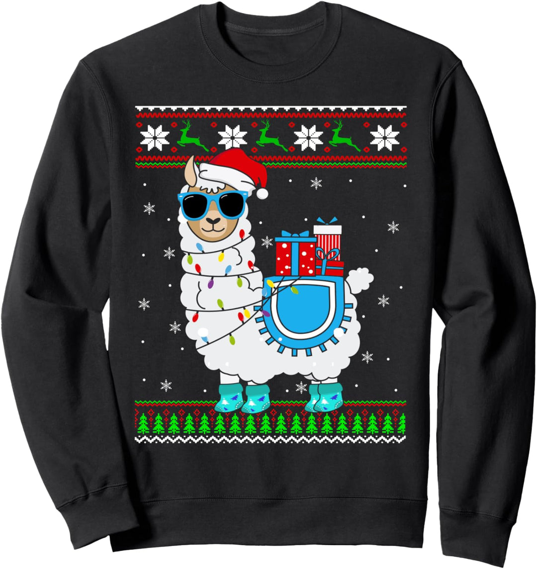 Christmas Llama Lover Sweater Santa Llama X-mas Lights Sweatshirt