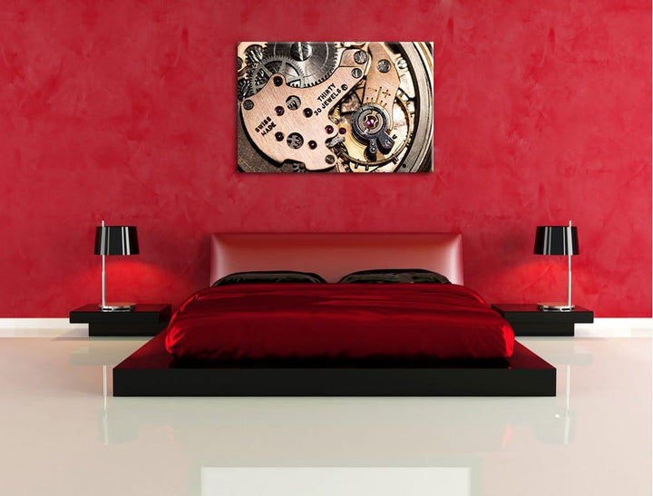 Pixxprint stilvolles Uhrenwerk auf Leinwand, XXL riesige Bilder fertig gerahmt mit Keilrahmen, Kunst