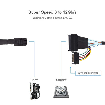 12G Internal Mini SAS SFF-8643 to U.2 SFF-8639 NVMe SSD Cable with 15 pin Male SATA Power Connector,