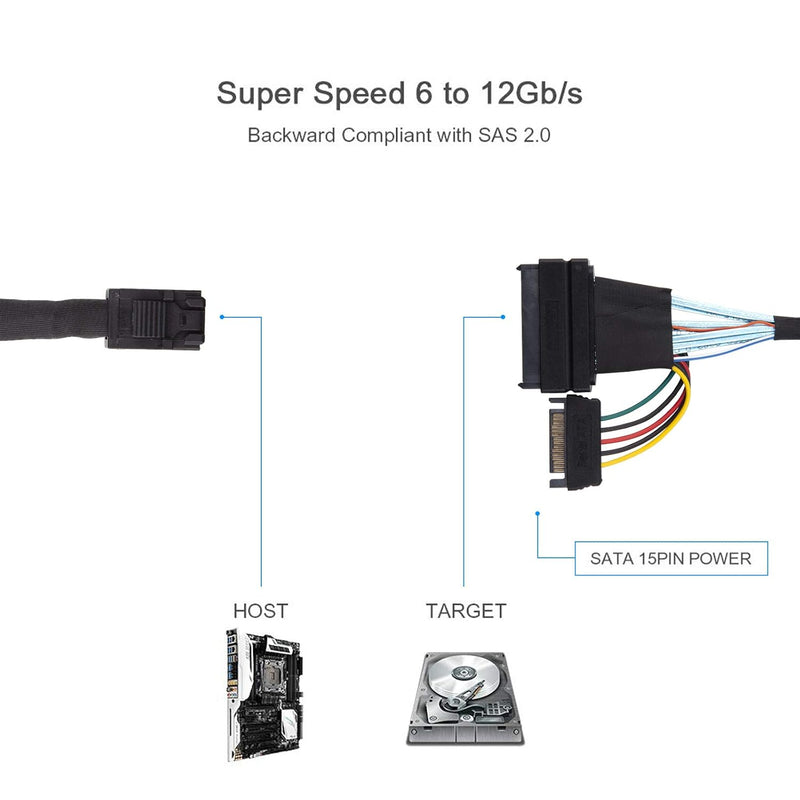 12G Internal Mini SAS SFF-8643 to U.2 SFF-8639 NVMe SSD Cable with 15 pin Male SATA Power Connector,