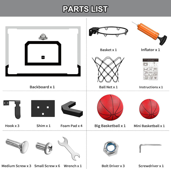HYES Basketballkorb für Erwachsener Kinder Zimmer Basketball Set mit 2 Ball Pumpe Indoor Outdoor Spo