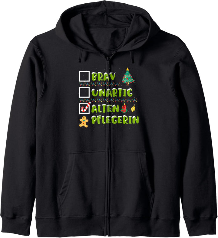 Lustiges Brav, Unartig, Altenpflegerin Weihnachten Geschenk Kapuzenjacke