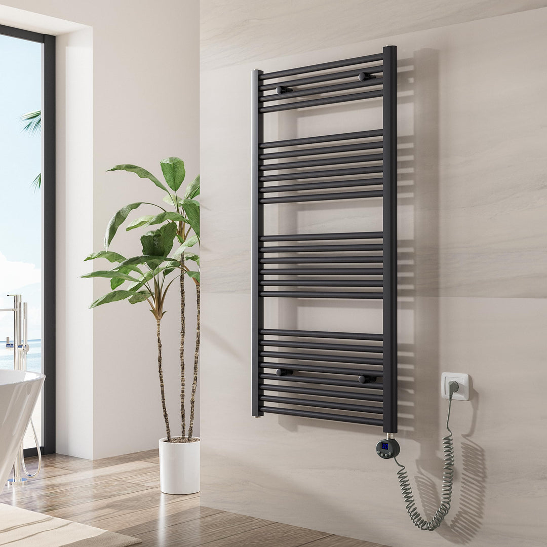 Heilmetz Badheizkörper Elektrisch mit Heizstab 600W Leistung 1200 x 600 mm Anthrazit Gerade Bad Heiz