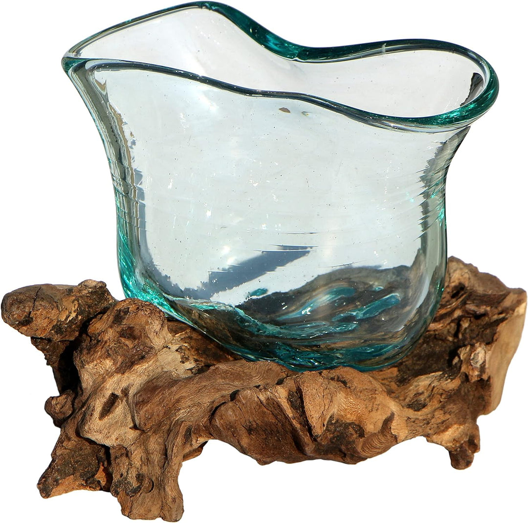 Wogeka - Designer Glasvase Rimini auf Wurzelholz - Blumenvase oder Deko-Glas als Geschenk-Idee zu Ge