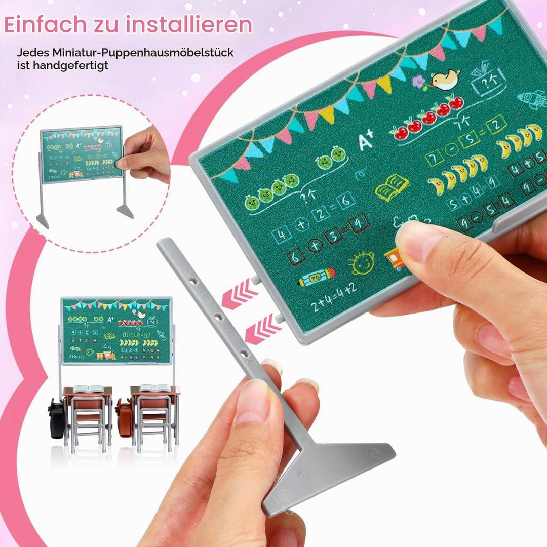 TOYANDONA 1 Set Miniatur-Klassenzimmer-Spielset Mini-Puppenmöbelmodelle mit Schultafel, Stuhl, Schre