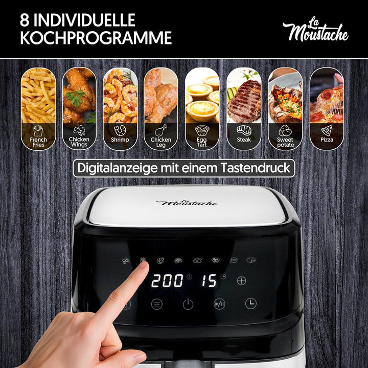 La Moustache - Heissluftfritteuse 6,5 L, Ölfreie Fritteuse 1700 W, 8 Programmen, Air Fryer Digitale