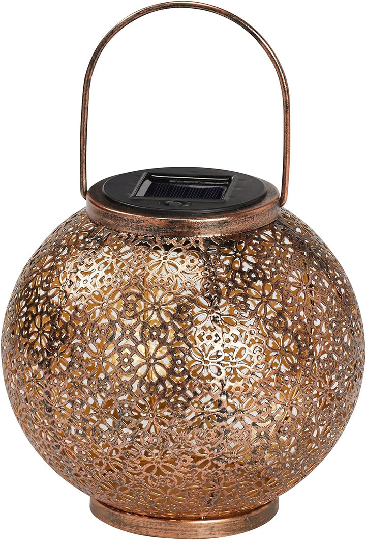 Lights4fun LED Solar Laterne Blumen Muster Marokkanische Laterne Aussenbereich 19cm