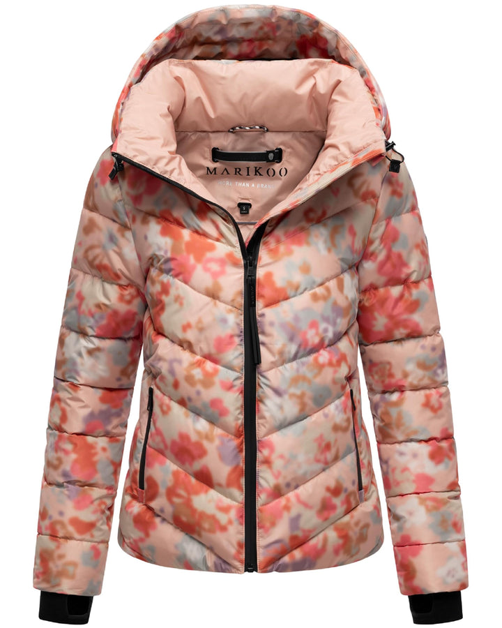 MARIKOO Damen Winterjacke warme Steppjacke mit abnehmbarer Kapuze Samuiaa XVI XS-3XL XS Wild Flower,