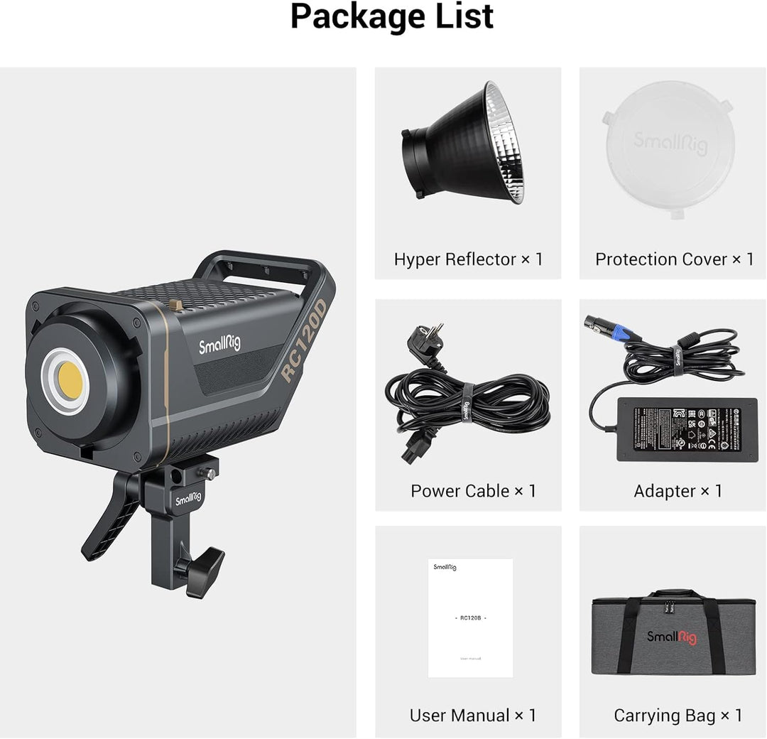 SMALLRIG 120W COB Video Light, 62600 Lux Continuous Output Light mit 9 Lichteffekten, CRI 95+ Bowens
