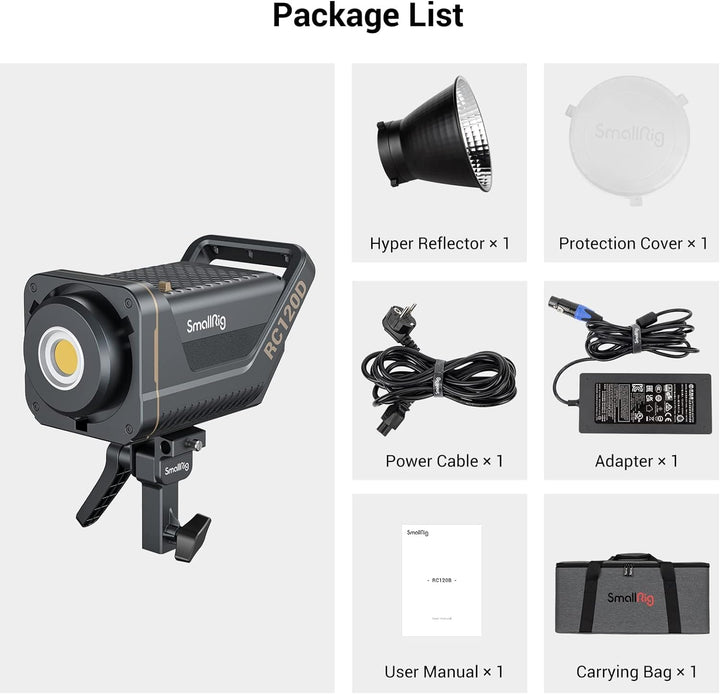SMALLRIG 120W COB Video Light, 62600 Lux Continuous Output Light mit 9 Lichteffekten, CRI 95+ Bowens
