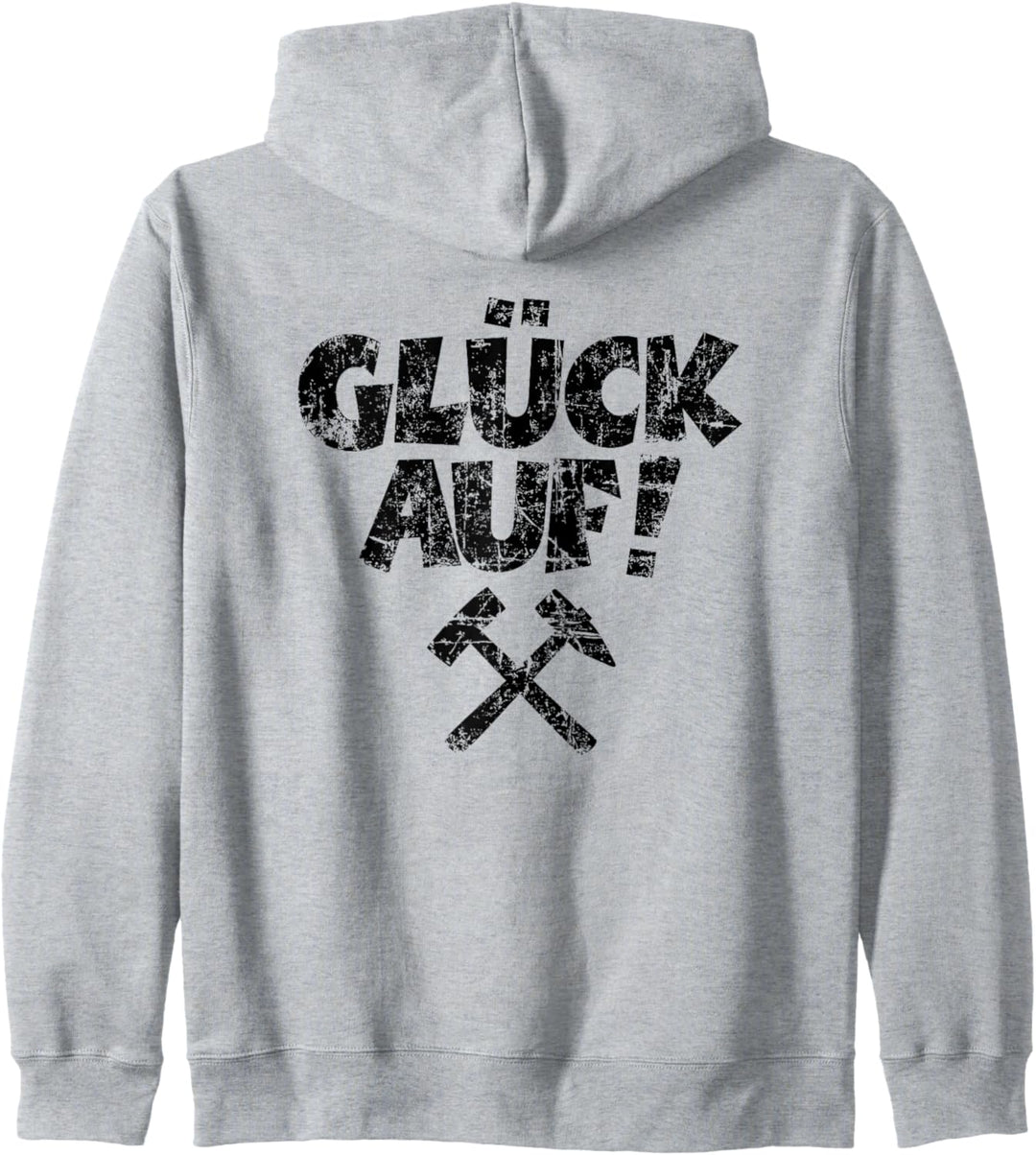 Glück Auf (Vintage Schwarz) Bergmannszeichen Kapuzenjacke