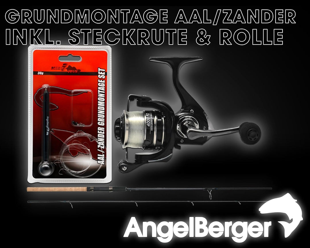 Angel Berger Steck Angelset Aal Zander Grundmontage Rute Rolle mit Angelzubehör Ready2Fish Angel Set