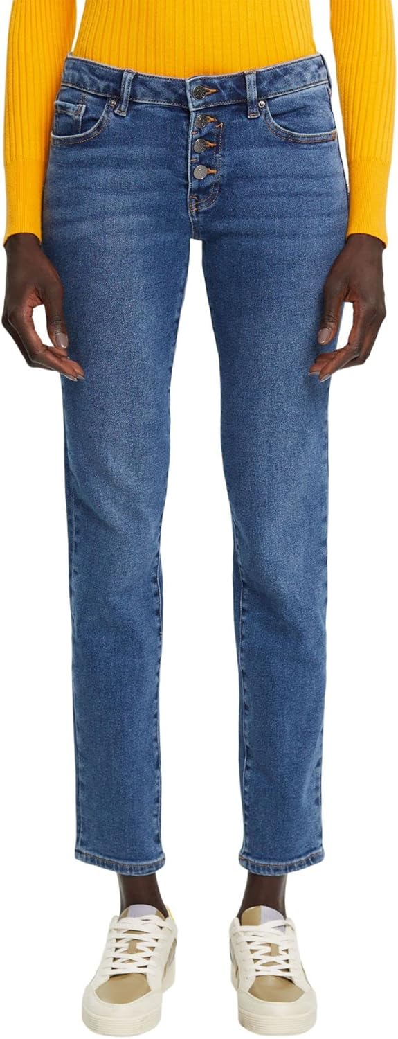 ESPRIT Schmale Stretch-Jeans mit mittelhohem Bund 26W / 34L Blue Medium Washed, 26W / 34L Blue Mediu