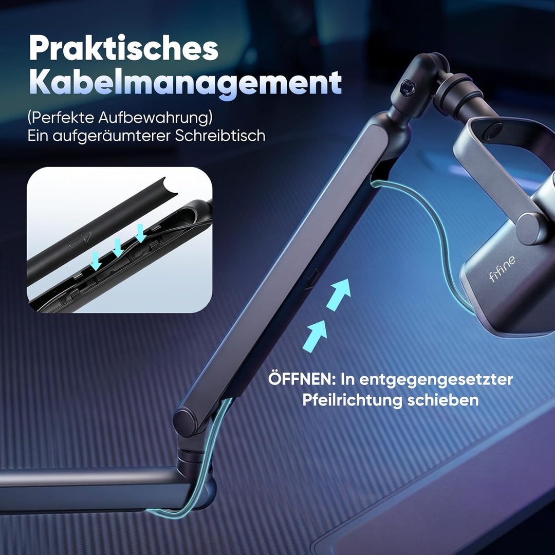 FIFINE Mikrofon Arm, flach einstellbarer Stangen Mikrofon Ständer mit Mikrofonclip, Schraubenadapter